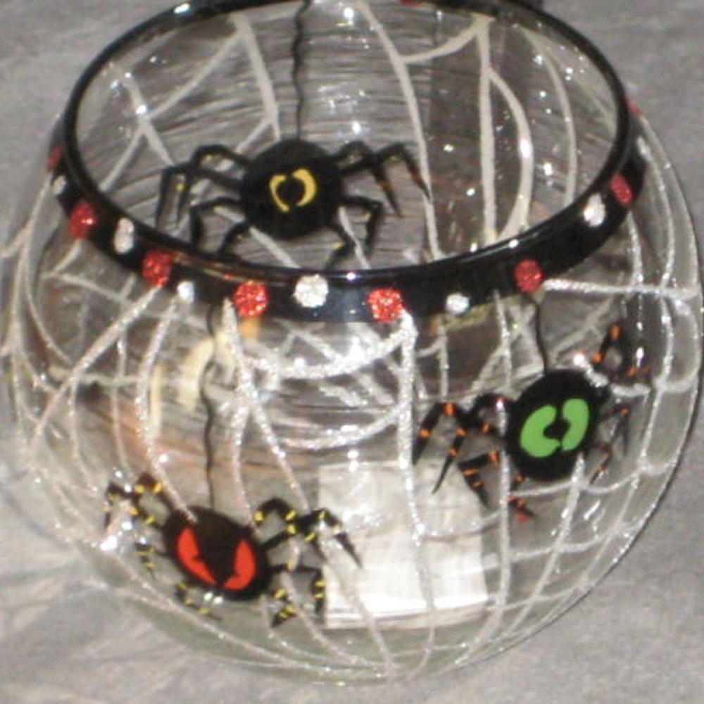 NEW Vintage Halloween Candleholder Spiders by Midwest CBK 2003 Glass Globe NOS